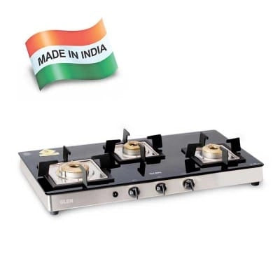 Glen 3 Burner Glass Gas Stove 1038 SQ GT AI Forged BB FFD (Flame Failure Device)