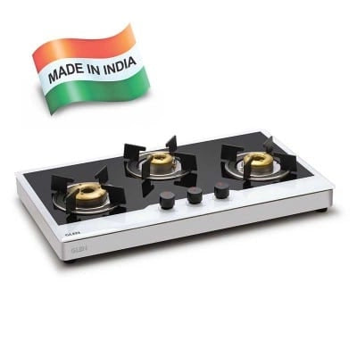 Glen 1073 FB BW AI FFD 3 Forged Brass Burner Glass Gas Hob Free Standing (Flame Failure Device)