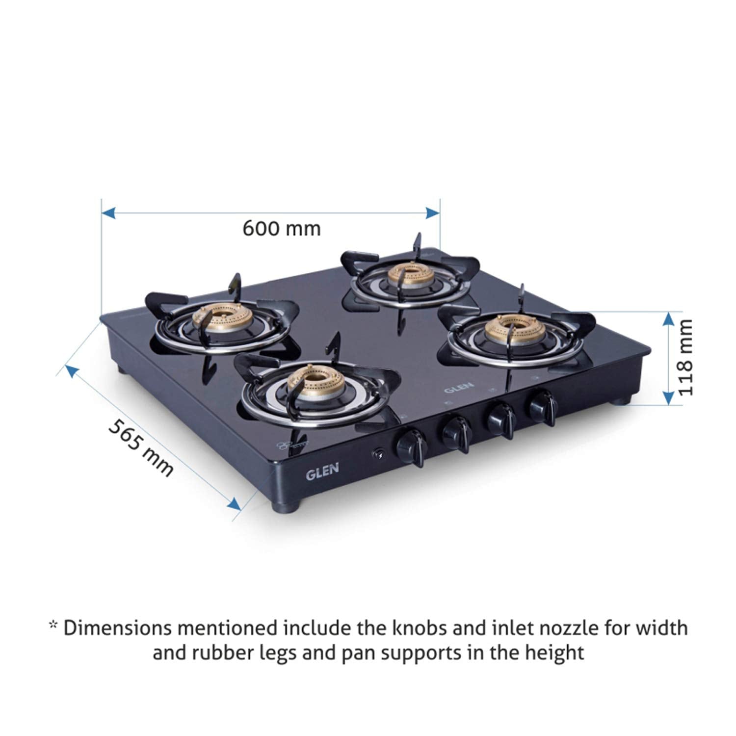 Glen 4 Burner LPG 6mm Thick Toughened Glass Top Gas Stove|Brass Burner|ISI Certified|Auto Ignition|Black|Drip Trays|Revolving Inlet Nozzle|2 Year Warranty On Product|CT4B55BLBBAI