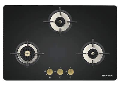 Faber Hobtop 3 Brass Burner Auto Electric Ignition Glass Top (Maxus HT783 CRS BR CI AI) Black