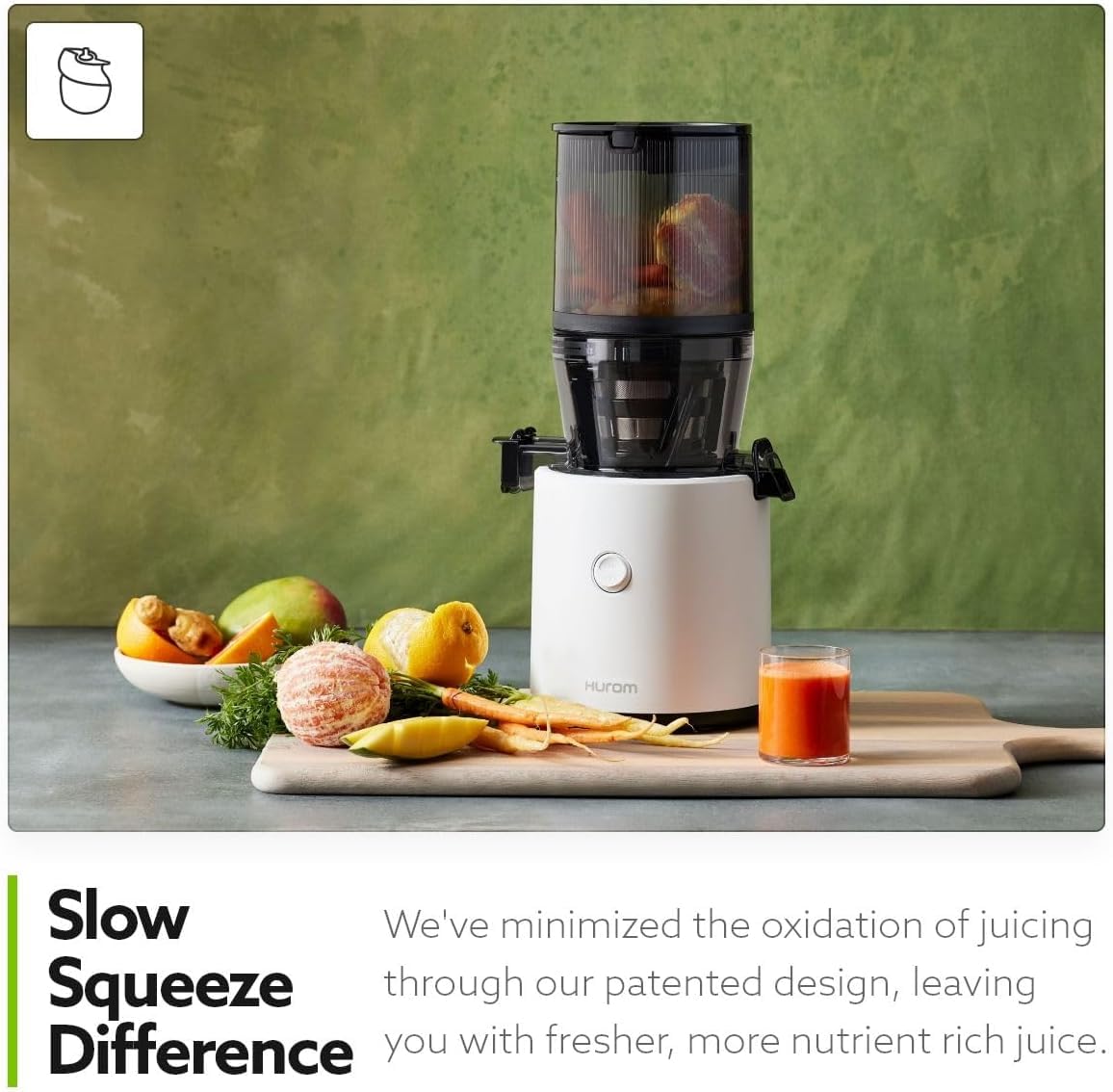 Hurom H320 Slow Juicer | Ultra Low Pulp | Hands-Free | Whole Produce Hopper | Quiet Motor | BPA Free | Easy Assembly | Cold Press Masticating Juicer (Black)