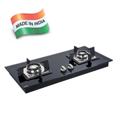 Glen 2 Burner Auto Ignition Built in Glass Hob 1022 SQ HT DB
