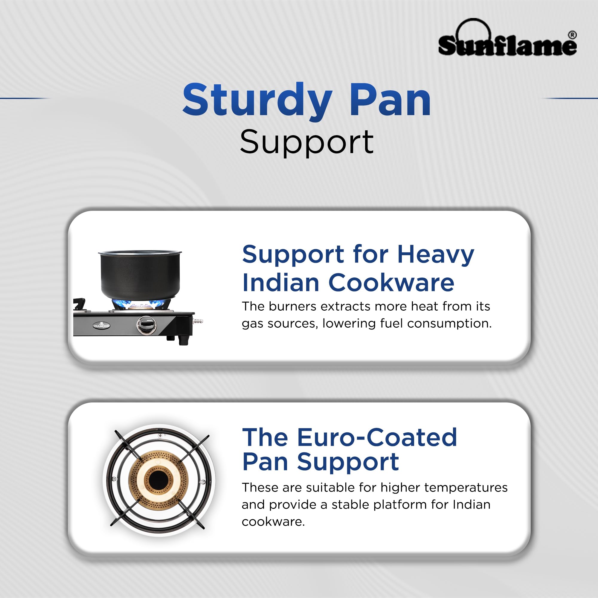 Sunflame Diamond 3 Burner Gas Stove | 1 Medium and 2 Small Brass Burners | 2-Years Product Coverage by Sunflame | Heat Resistant Ergonomic Knobs | Easy to Maintain l Toughened Glass Top