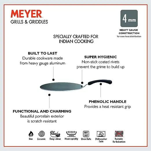 Meyer Aluminium Non Stick Edge-Less Flat Tawa 01842 30cm Orange