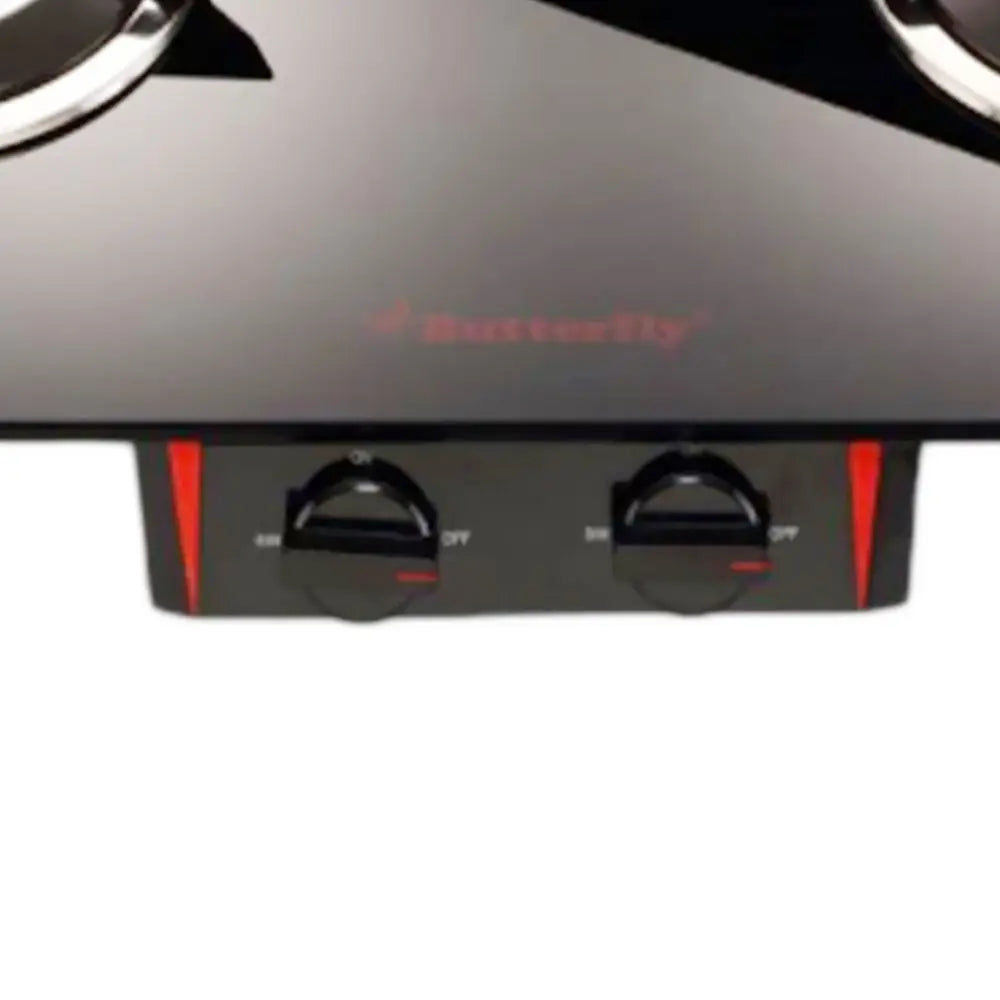 Butterfly Prism Glass 2 Burner Gas Stove, Black/Red