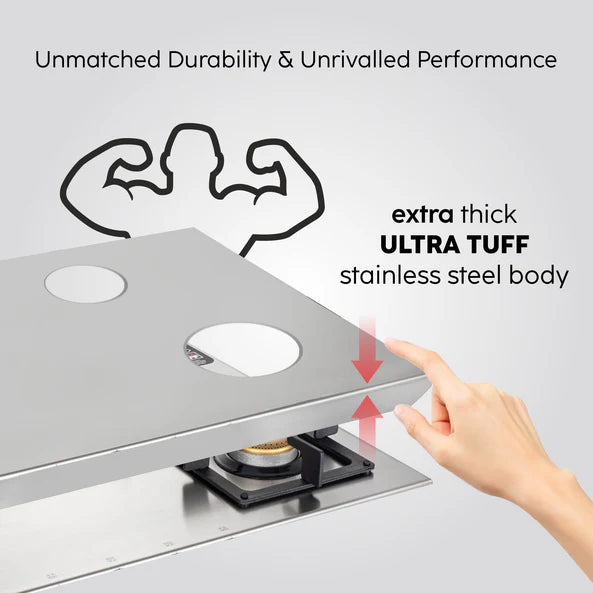 Glen 3 Burner Ultra Tuff Free Standing Hob with Forged Brass Burners Auto Ignition (BH 1073 XL SQ FS UT SS AI)