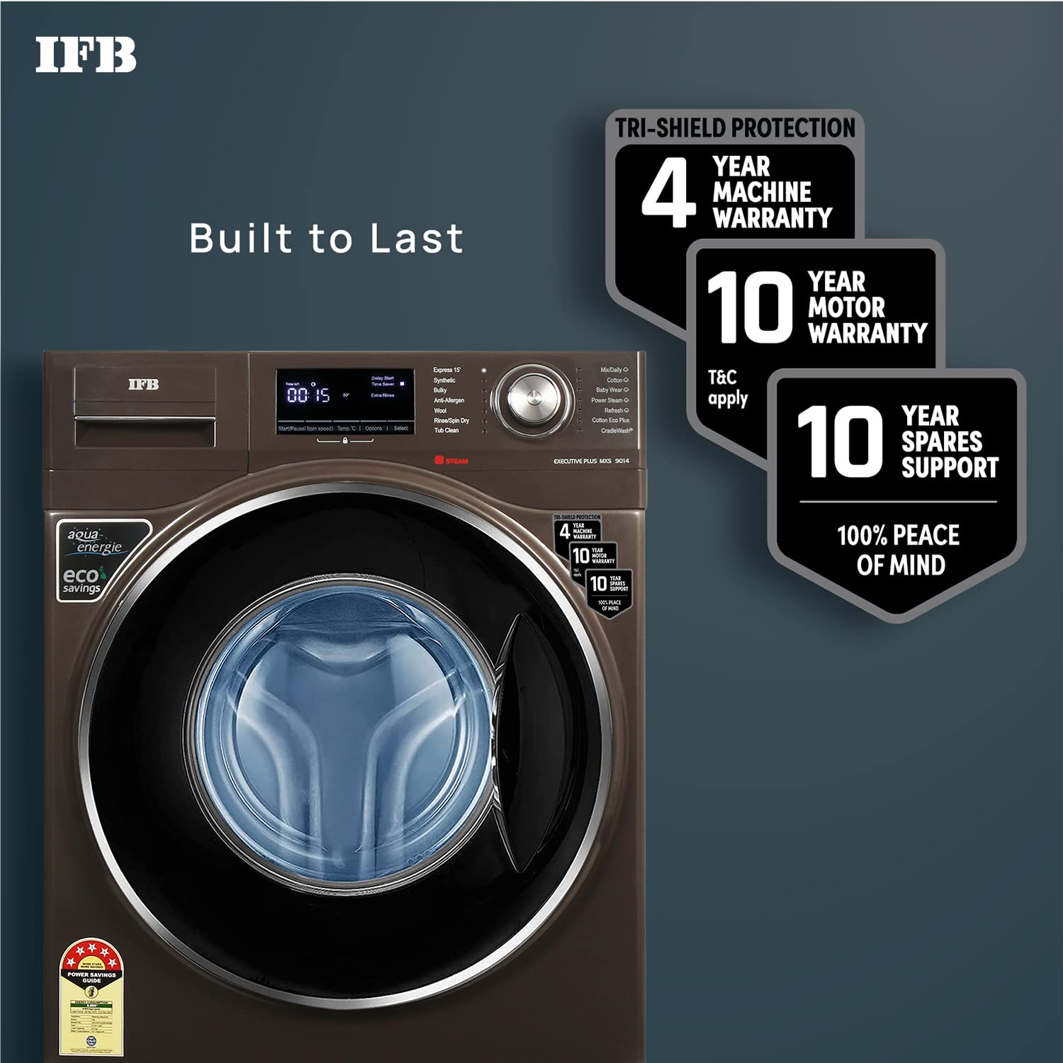 IFB 9 Kg 5 Star Front Load Washing Machine 2X Power Steam (EXECUTIVE PLUS MXS, Mocha, In-built Heater, 4 years Comprehensive Warranty) Visit the IFB Store