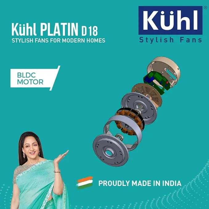 KUHL Platin D18 Stylish BLDC Fan | Low Power 30W | High Air Flow | 8 Aerodynamic ABS Blades | Low Noise | Down Light | 1200 mm sweep | Operate on Remote-Mobile-Alexa | Reverse Mode |5 Star Rated| Whit
