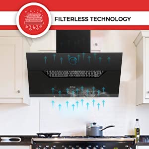Elica 90 cm 1350 m3/hr Filterless Auto Clean Angular Chimney with 15 Years Warranty (EFL 107 HAC LTW VMS 90, Touch + Palm Sensor Control, Black)