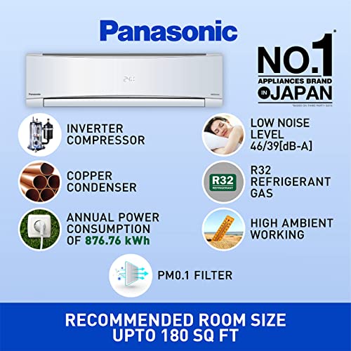 Panasonic 1.5 Ton 4 Star Wi-Fi Inverter Smart Split AC (Copper Condenser, 7 in 1 Convertible with AI, 4 Way Swing, PM Filter, CS/CU-NU18YKY4W,2023 Model, White)