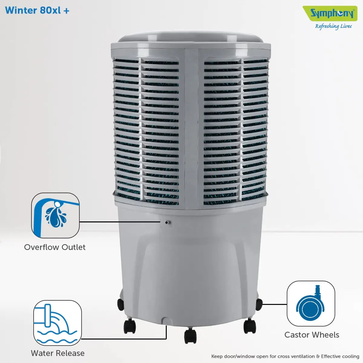 Symphony Winter 80 XL+ Powerful Desert Air Cooler 80-litres with Plus Air Fan (Grey)