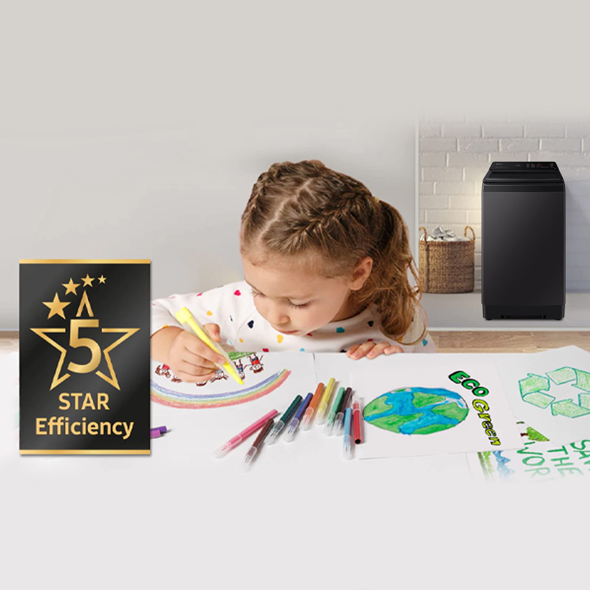 Samsung 9 Kg, 5 Star, Eco Bubble Technology With Super Speed, Wi-Fi, Digital Inverter Motor, Dual Storm, Fully-Automatic Top Load Washing Machine (WA90BG4546BVTL, Black Caviar)