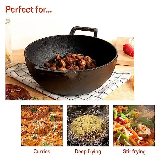 Meyer Cast Iron Deep Kadai 48187 20cm Black