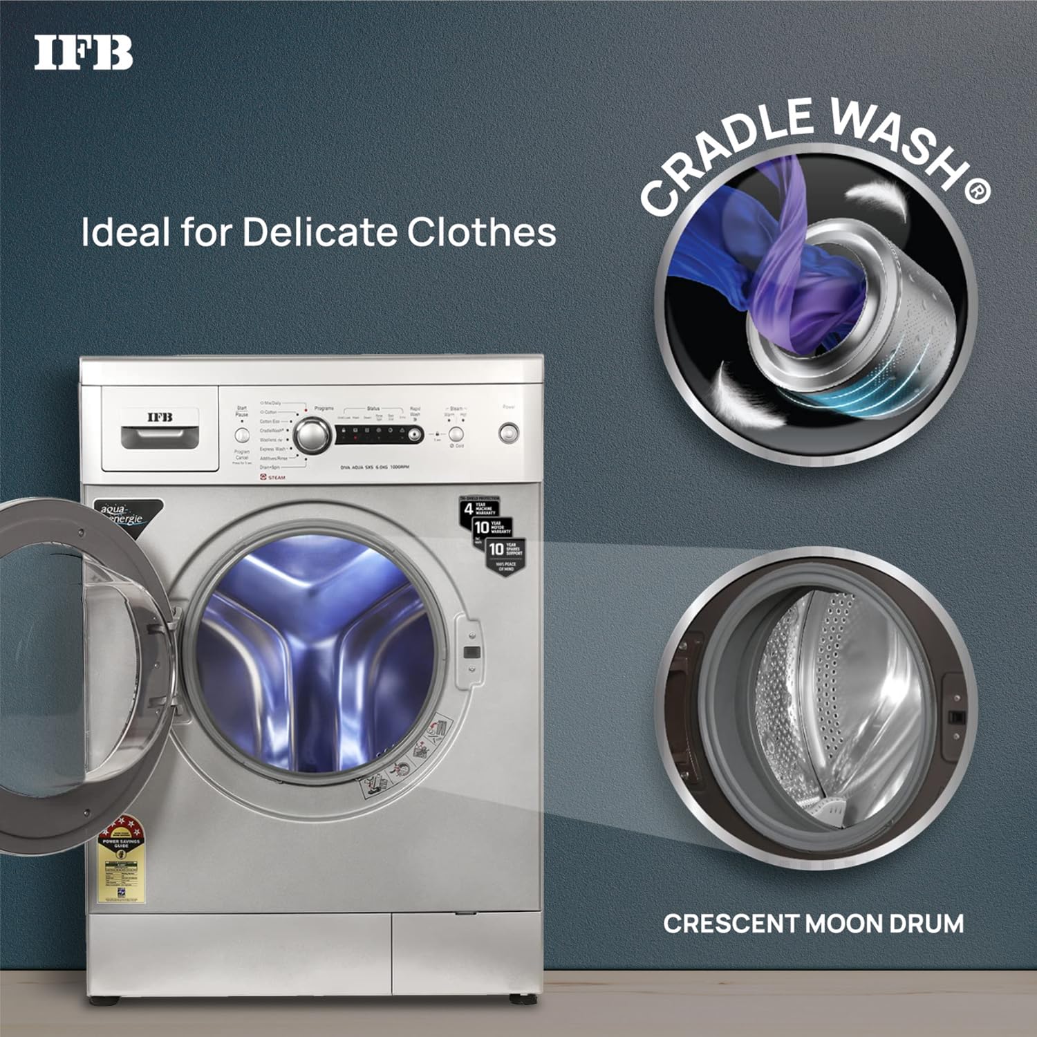 IFB 6 Kg 5 Star Front Load Washing Machine 2X Power Steam (DIVA AQUA SXS 6010, 2023 Model, Silver, In-built Heater, 4 years Comprehensive Warranty)
