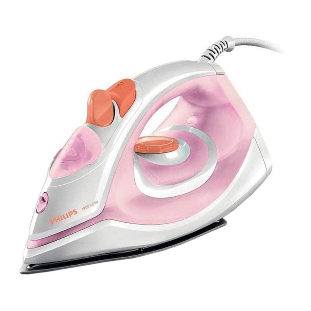 Philips GC1920/28 1900 Series steam iron in white and pink with orange controls, side view