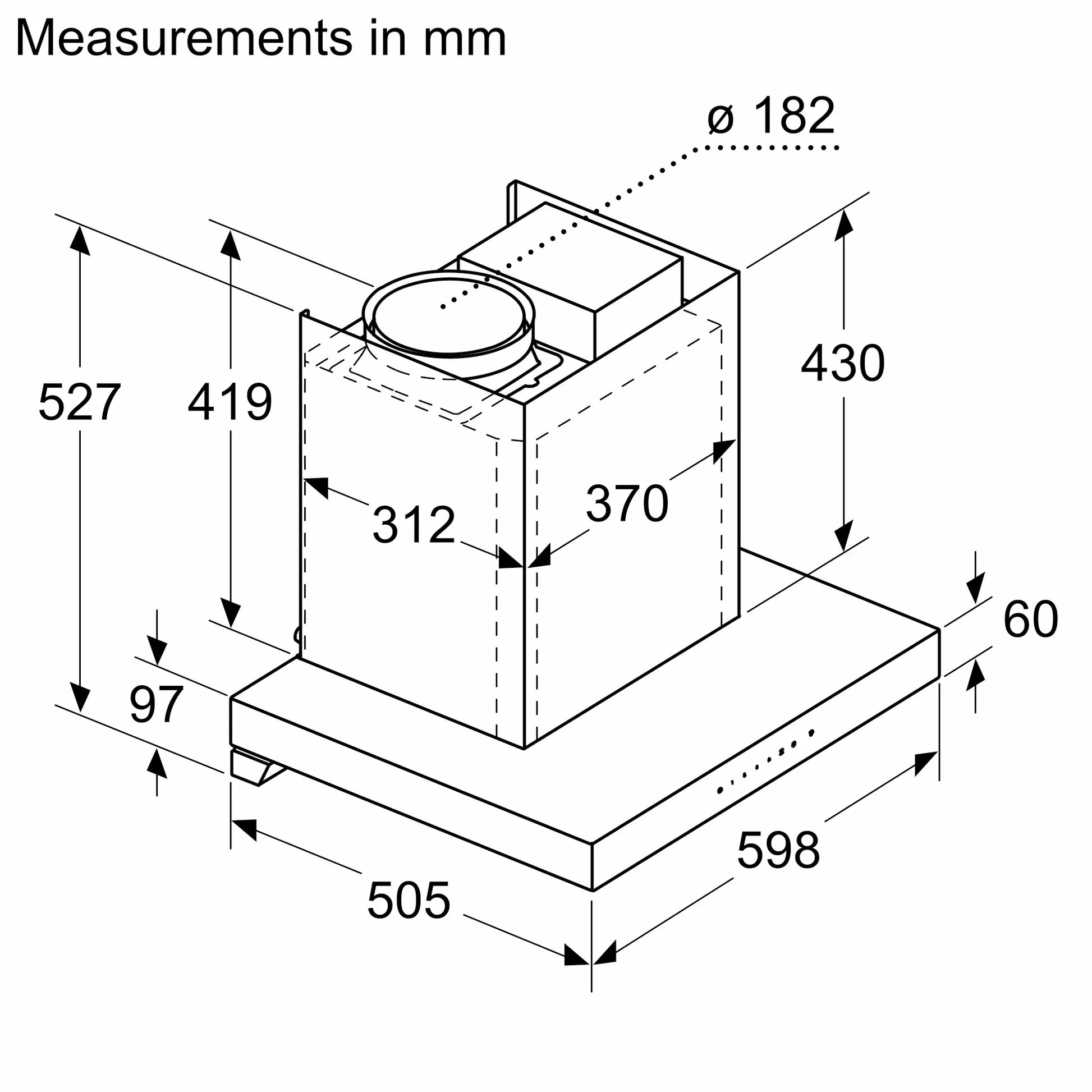 Bosch DWB68IJ60I கண்ணாடி சமையலறை புகைபோக்கி 60CM (டச் கண்ட்ரோல் கருப்பு)