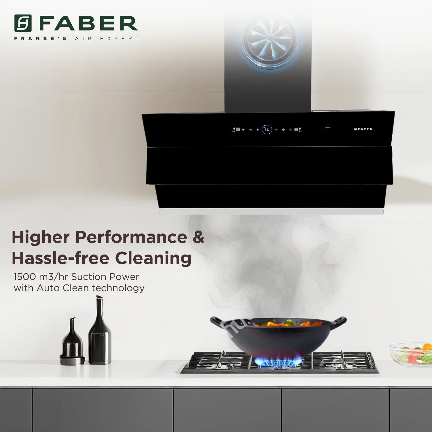Faber Comet BLDC FL HC SC BK IN 60 cm Chimney Hood | Filterless | Autoclean | Touch & Gesture Control