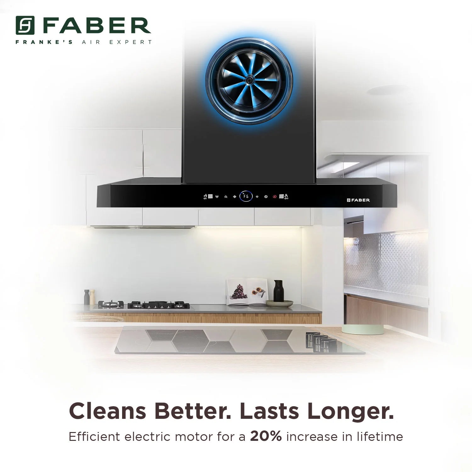 Faber BLOOM BLDC SC FL BK IN 90 Island Chimney - Sleek & Efficient Kitchen Ventilation