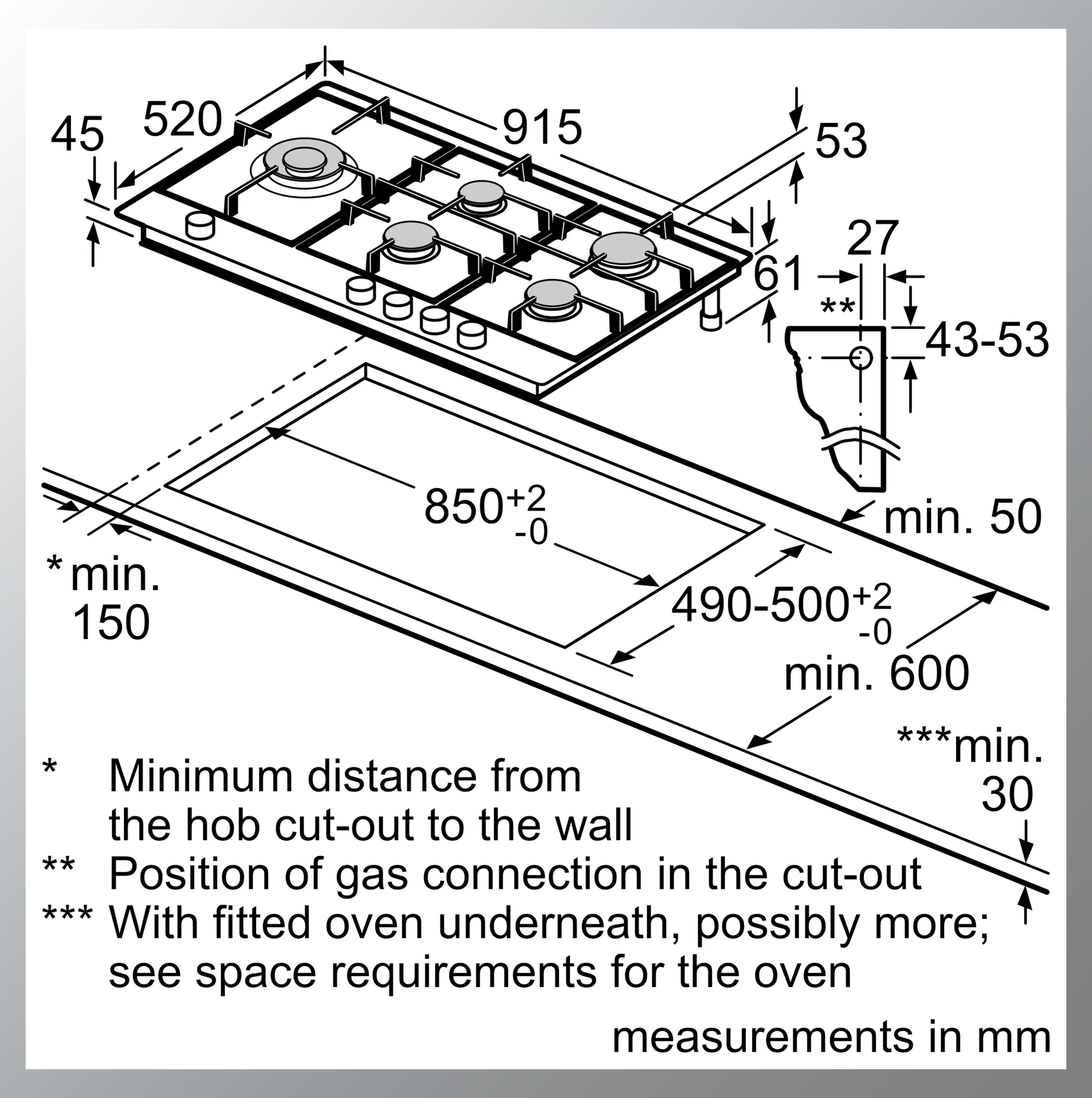 Bosch Built in Gas Hob Stainless Steel 5 Burner Silver PCS9A5C90I
