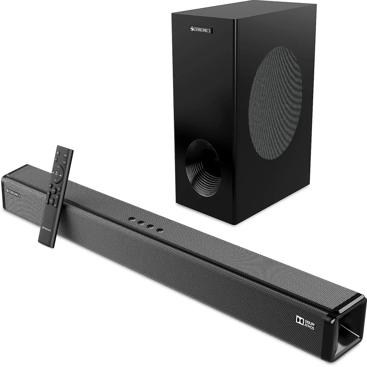 Zebronics ZEB-JUKE BAR 9800 DWS PRO DOLBY ATMOS Bluetooth Home Theater Soundbar With Digital Wireless Subwoofer Supporting 4K HDR, USB, AUX, Optical, 3xHDMI & Remote Control. (450 Watt, 2.1.2 Channel)
