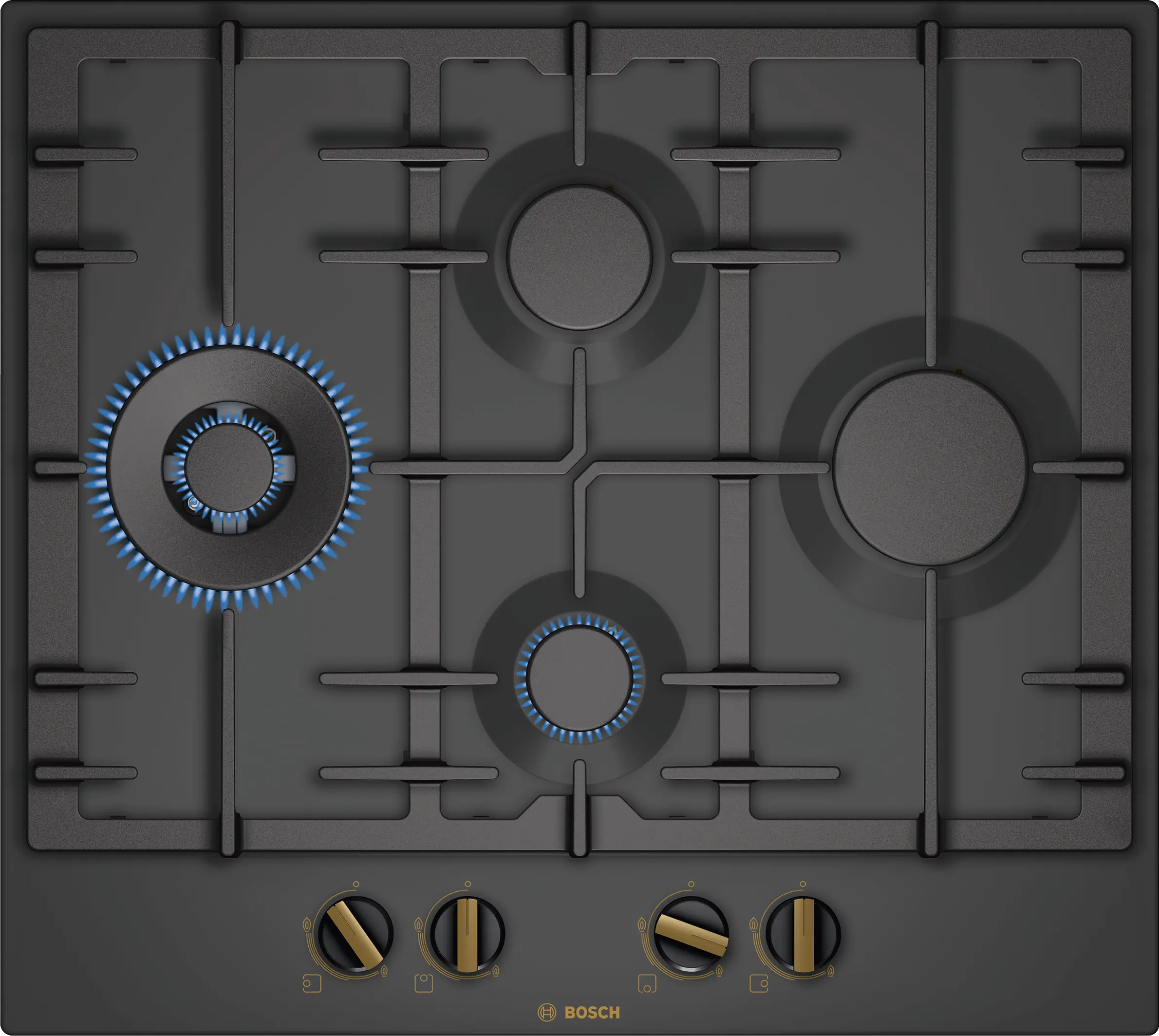 Brand PCI6B3B90I X 60cm Gas Hob - Model Y, Specifications: 60cm, Enameled Steel, Flat Black