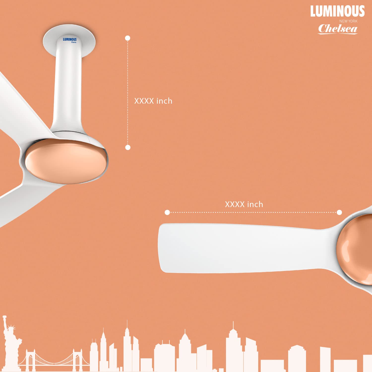 Luminous New York Chelsea 1200MM 3-Star Ceiling Fan Alice White