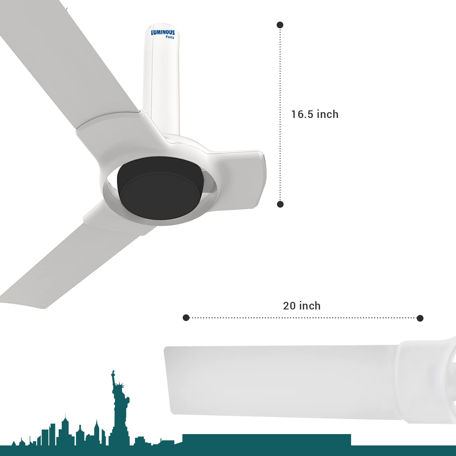 Luminous New York Tiffany 3 Blade Ceiling Fan With Remote Control and BLDC Motor, 1200mm- Alice White