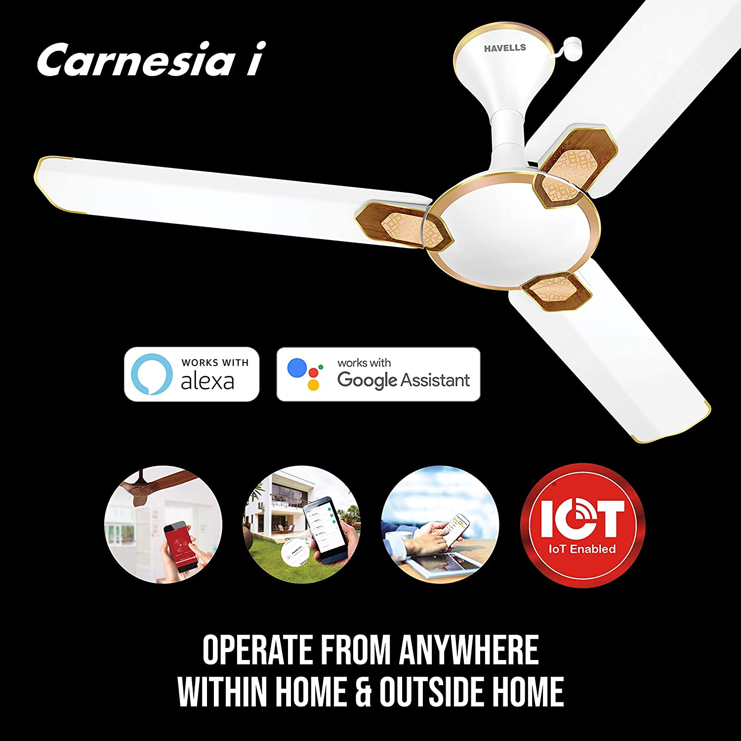 Havells Car-ne-sia i 1200mm Ceiling Fan (White Gold)