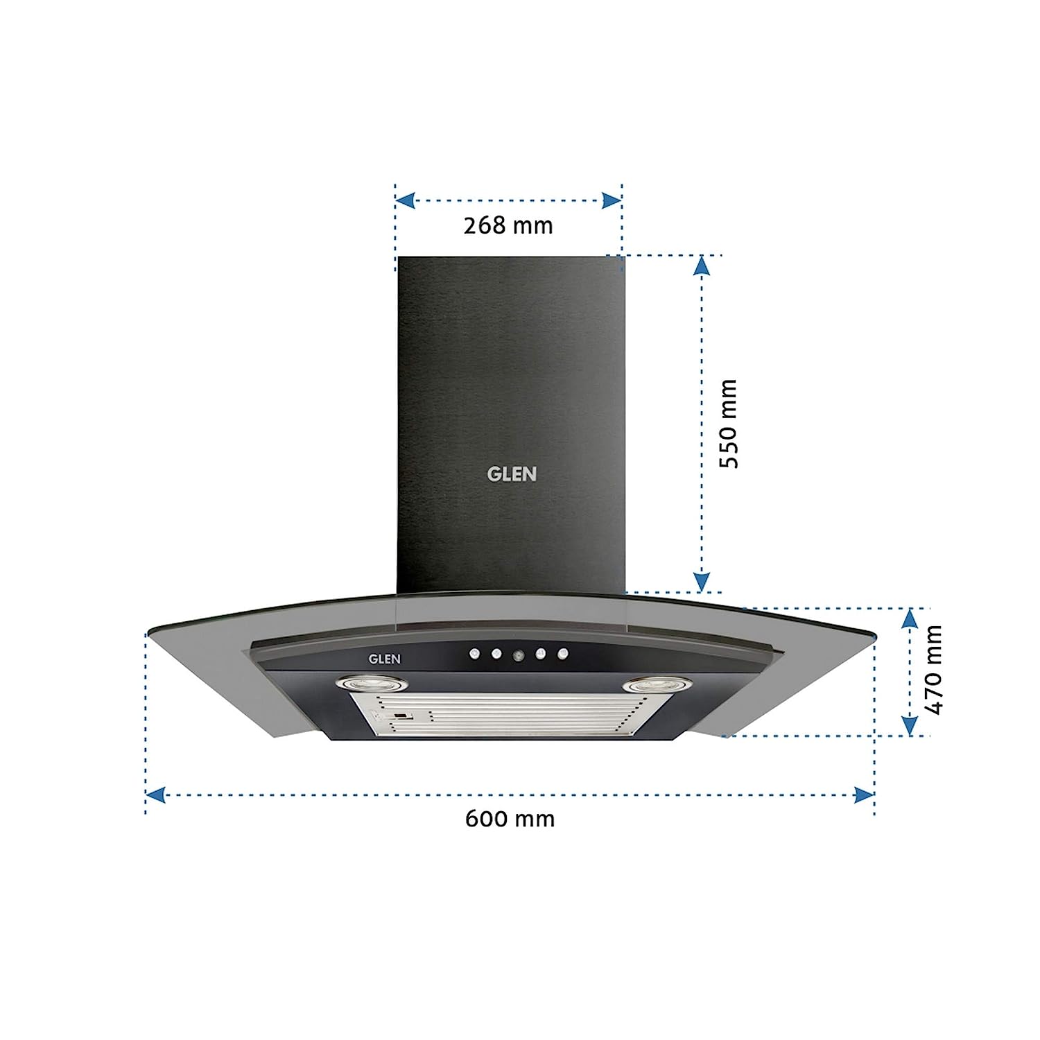 Glen 60cm 1000 m3/hr Chimney (Miso 60 1000 m3 LTW, 1 Baffle Filter, Black)