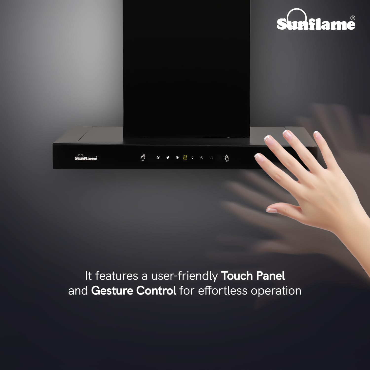 Sunflame Glanza High Efficiency Filterless 60cm Chimney | 1250 m³/h Suction Capacity | 1-Year Product and 5-Year Motor coverage | Heat Auto-Clean | Touch Panel and Gesture Control