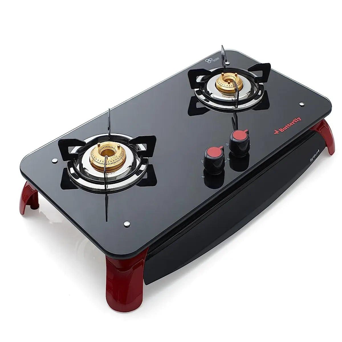 Butterfly Signature+ 2 Burner Glass Top Stove, Black/Red
