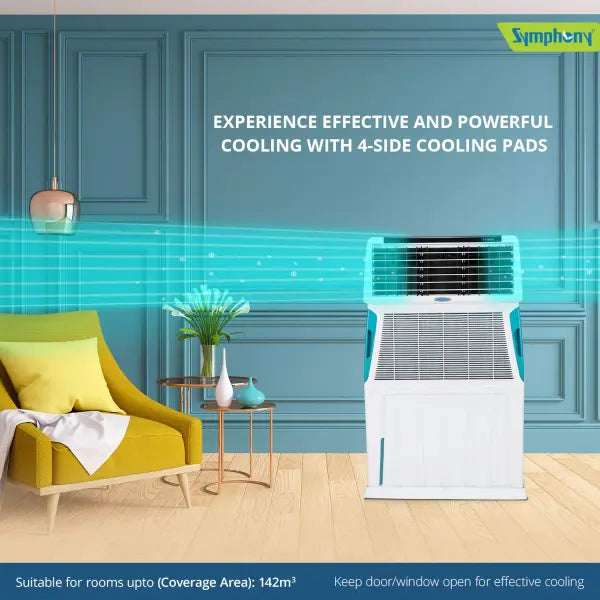 Symphony Touch 110 Room Air Cooler 110-litres, with Remote (White)