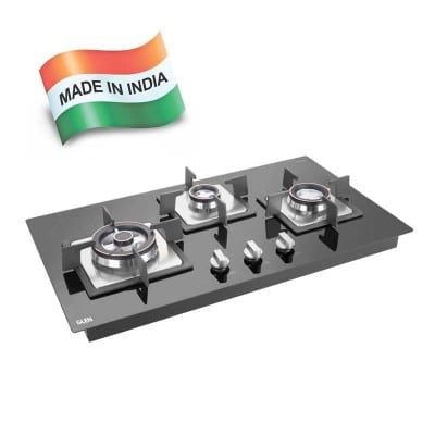 Glen 3 Burner Multi Spark Auto Ignition Built-in Glass Hob 1073 SQ HT DB TR