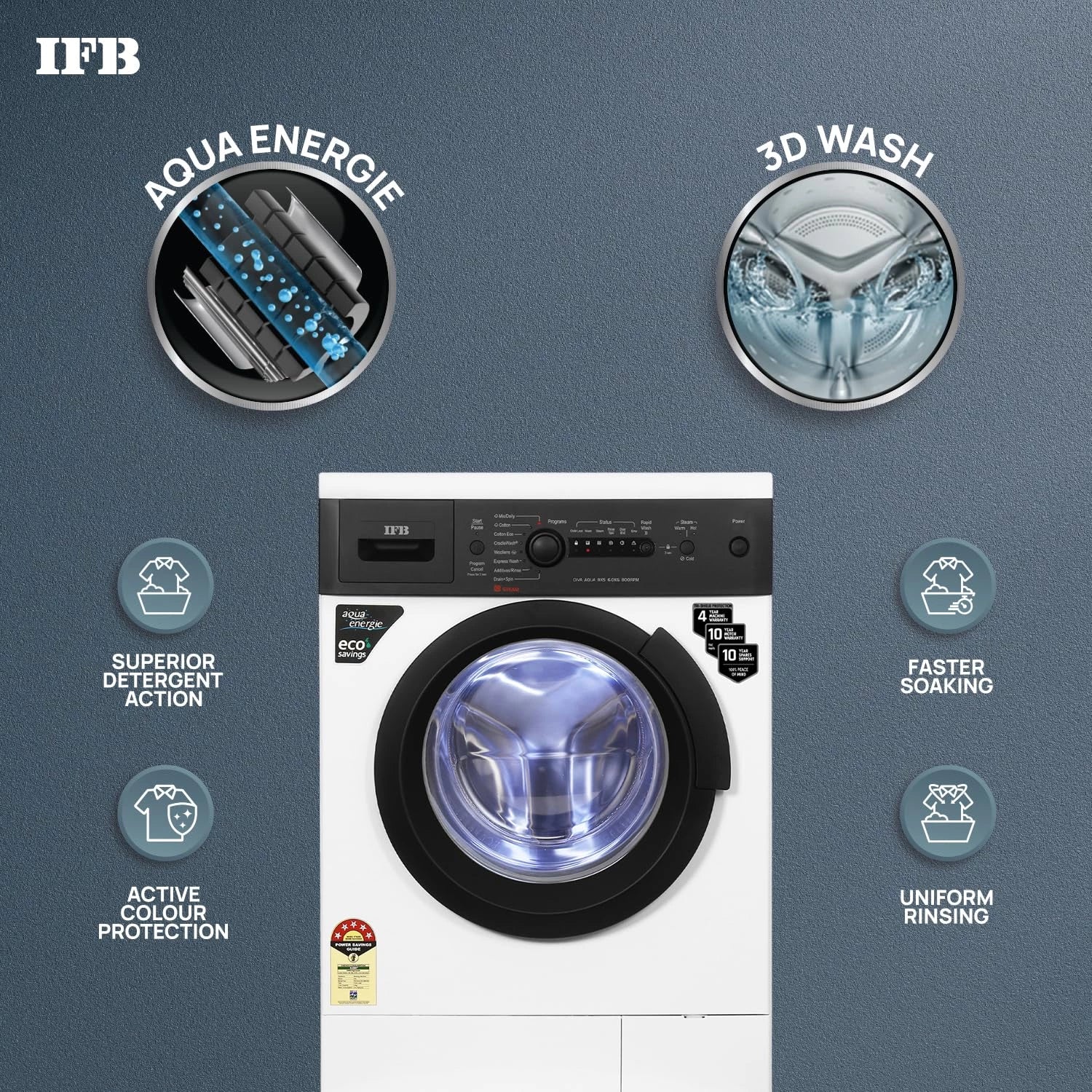 IFB 6 Kg 5 Star Front Load Washing Machine DIVA AQUA BXS 6008, In-built Heater, 2X Power Steam, 4 years Warranty