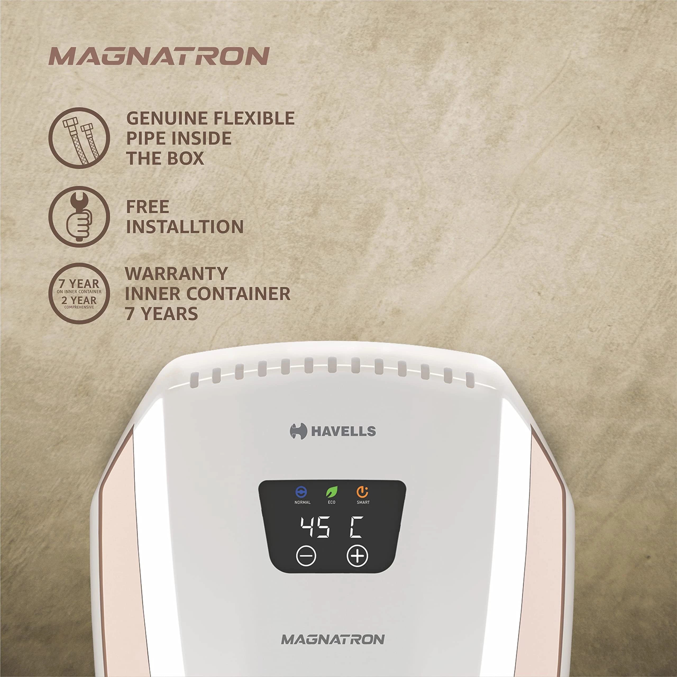 Havells 25L Storage Water Heater (White Champagne Gold), Wall Mounting - NO HEATING ELEMENT, No Scaling