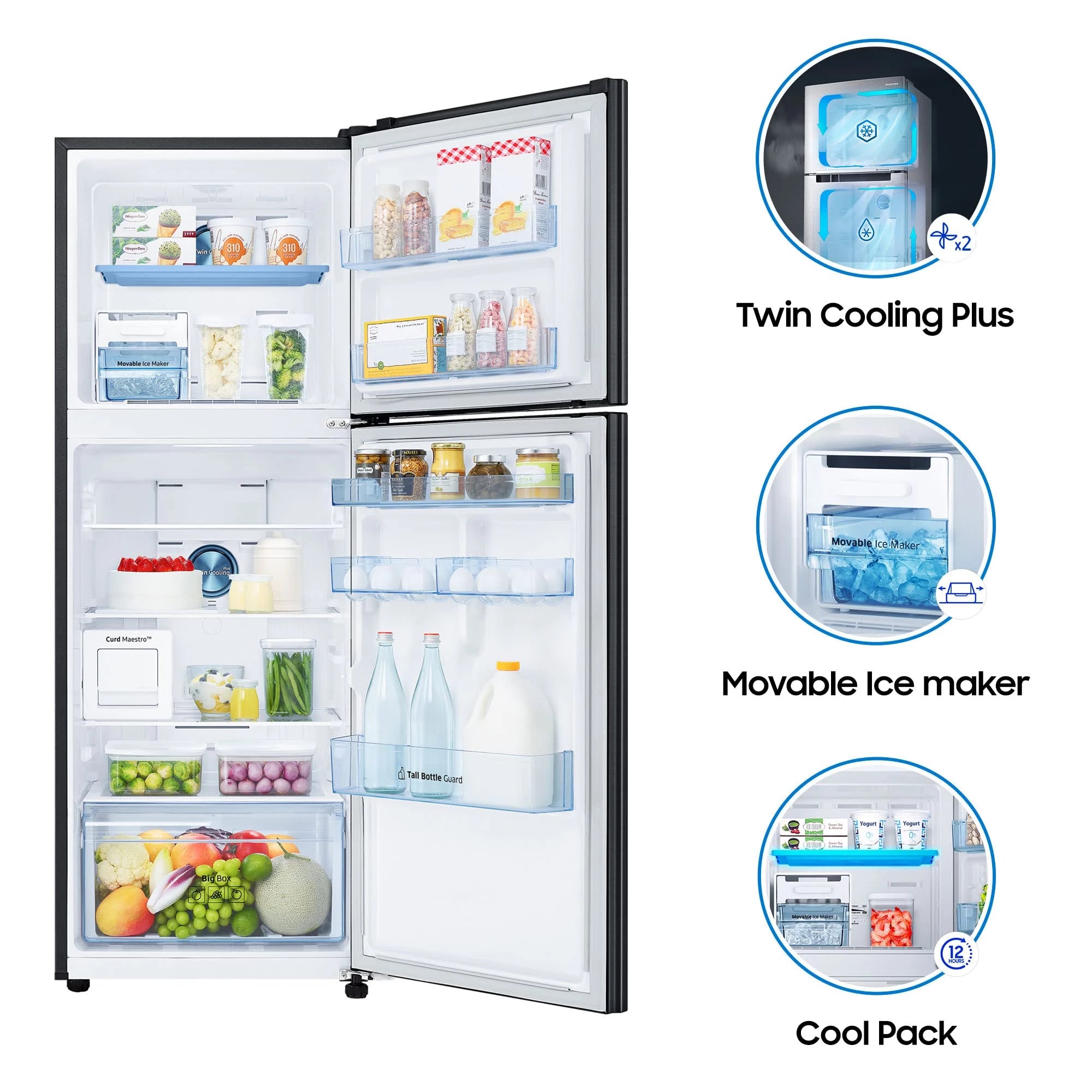 Samsung 314 L 2 Star Inverter Frost Free Double Door Refrigerator Appliance (RT34A4622BX/HL, Luxe black)
