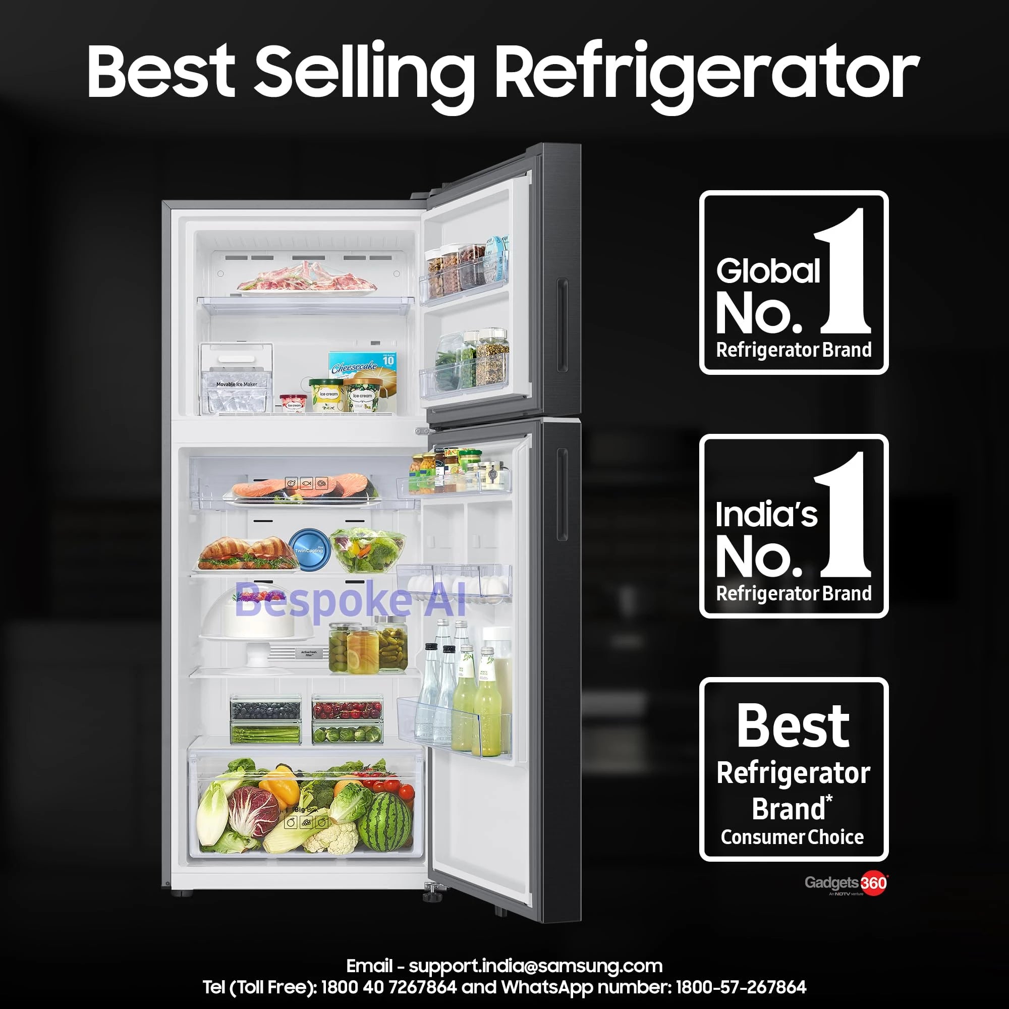 Samsung 396 L, 3 Star, Convertible 5-in-1, Digital Inverter, Frost Free Double Door, Bespoke AI WiFi Enabled Refrigerator (RT41DG6A4DB1HL, Black Matte/Black DOI)