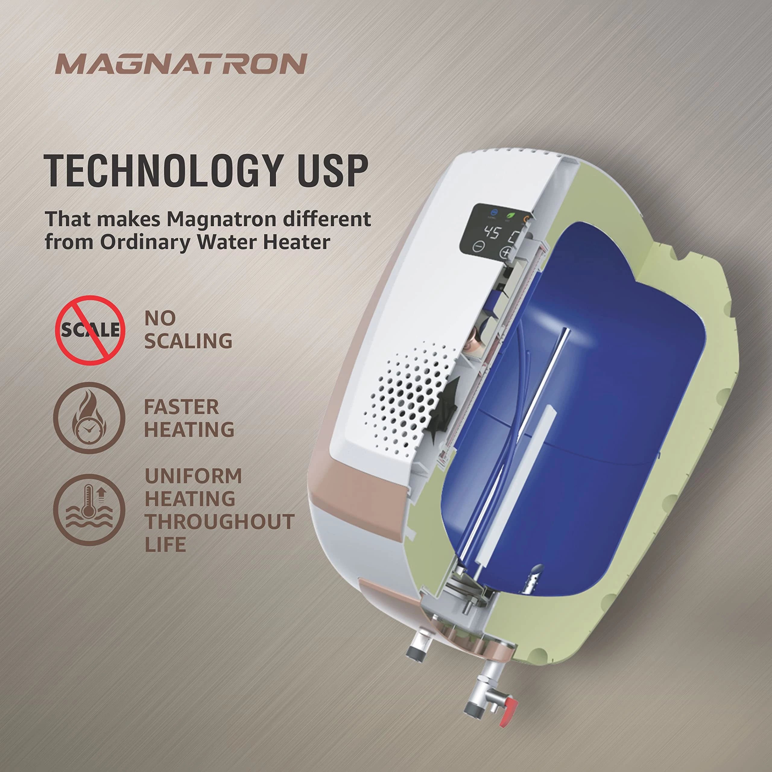 Havells 25L Storage Water Heater (White Champagne Gold), Wall Mounting - NO HEATING ELEMENT, No Scaling