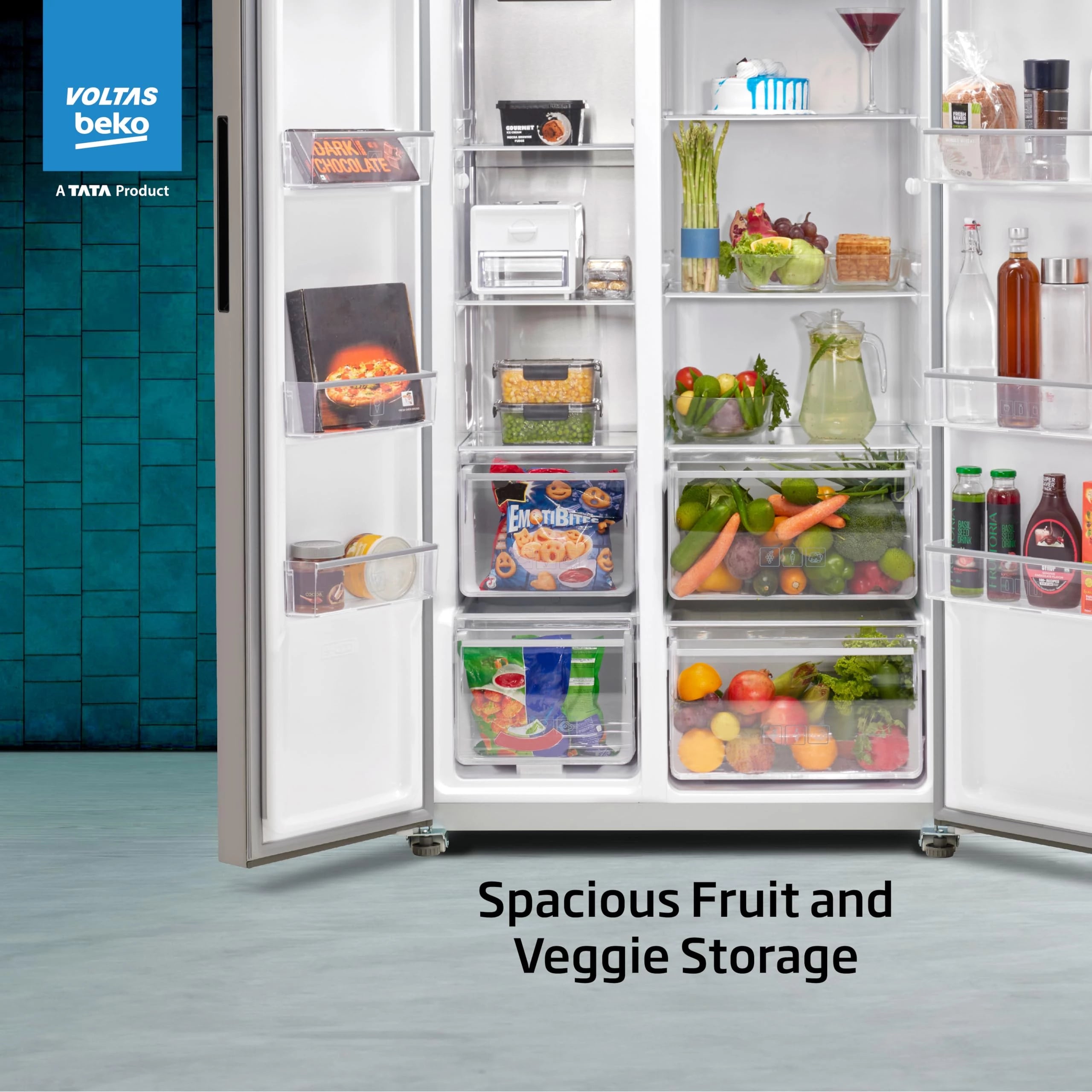 Voltas Beko, A Tata Product 563 L Side by Side Frost Free Refrigerator with ProSmart Inverter Compressor (RSB585/FPV300RXID, INOX steel, Active Fresh Blue Light)