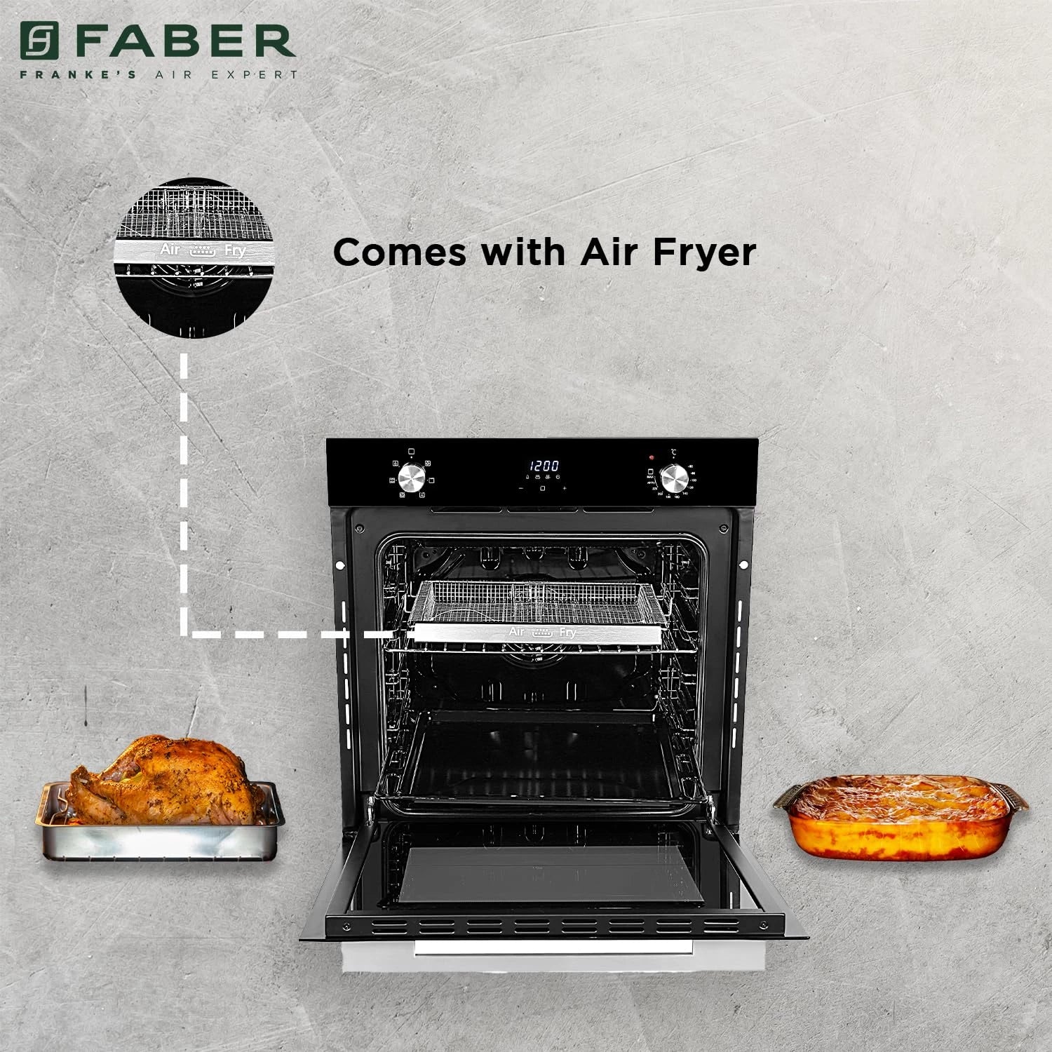 Faber 83L 6F Air Fryer Built-in Oven|360° Grill with In-Chamber Light|Auto Program with Digital Timer|Touch/Knob Control |Soft Close & Easy to Clean|2Yr Comprehensive Warranty by Faber| FBIO 83L 6F AF