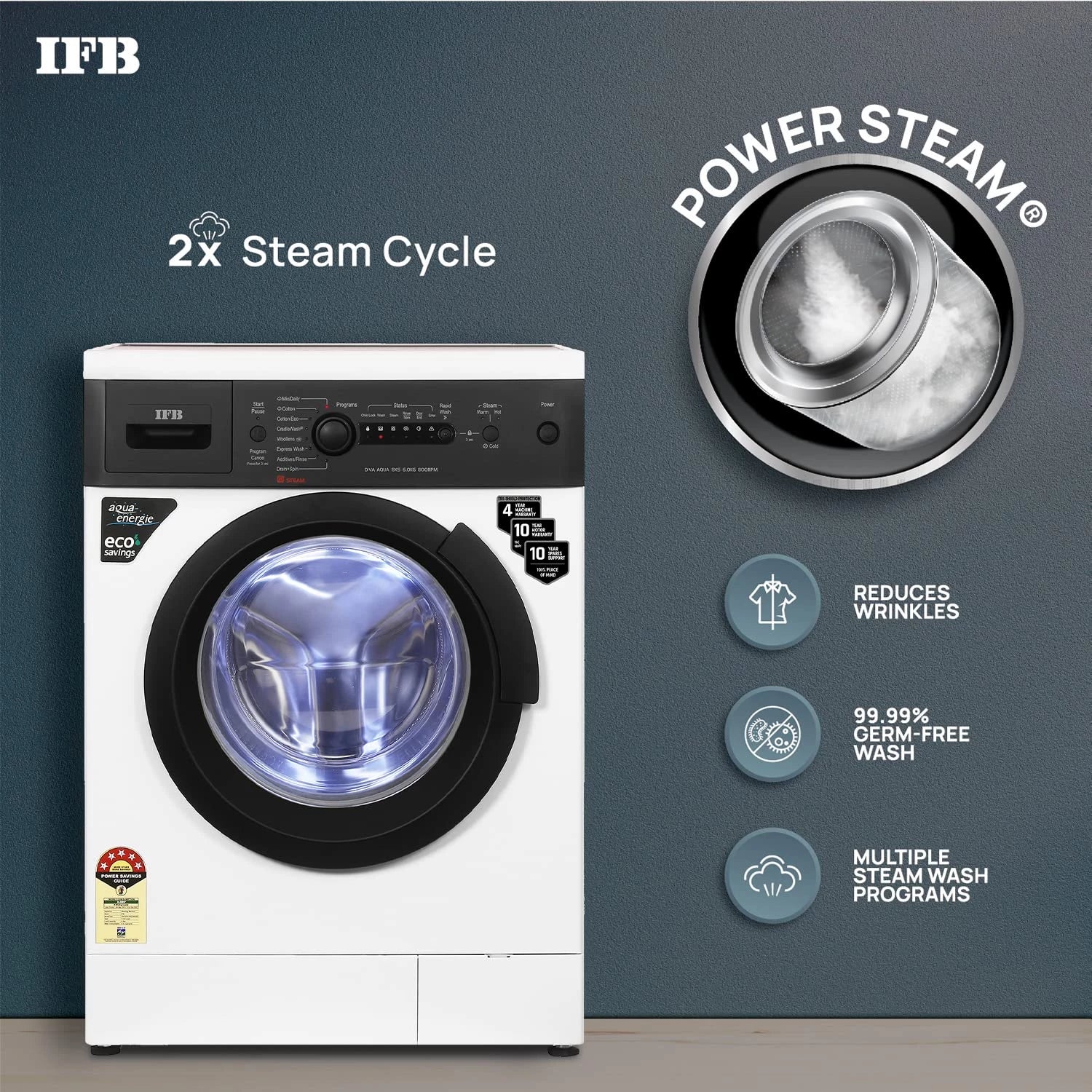 IFB 6 Kg 5 Star Front Load Washing Machine DIVA AQUA BXS 6008, In-built Heater, 2X Power Steam, 4 years Warranty