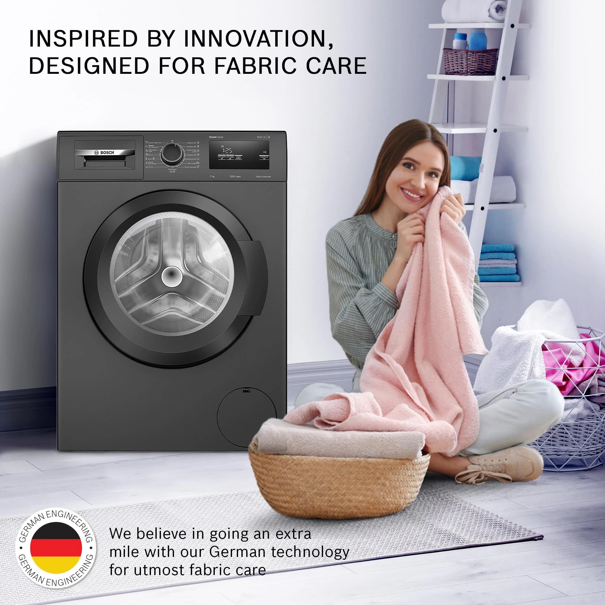 Bosch 7 kg 5 Star Fully-Automatic Front Loading Washing Machine (WAJ20069IN, Black grey, AI active water plus, In-Built Heater)