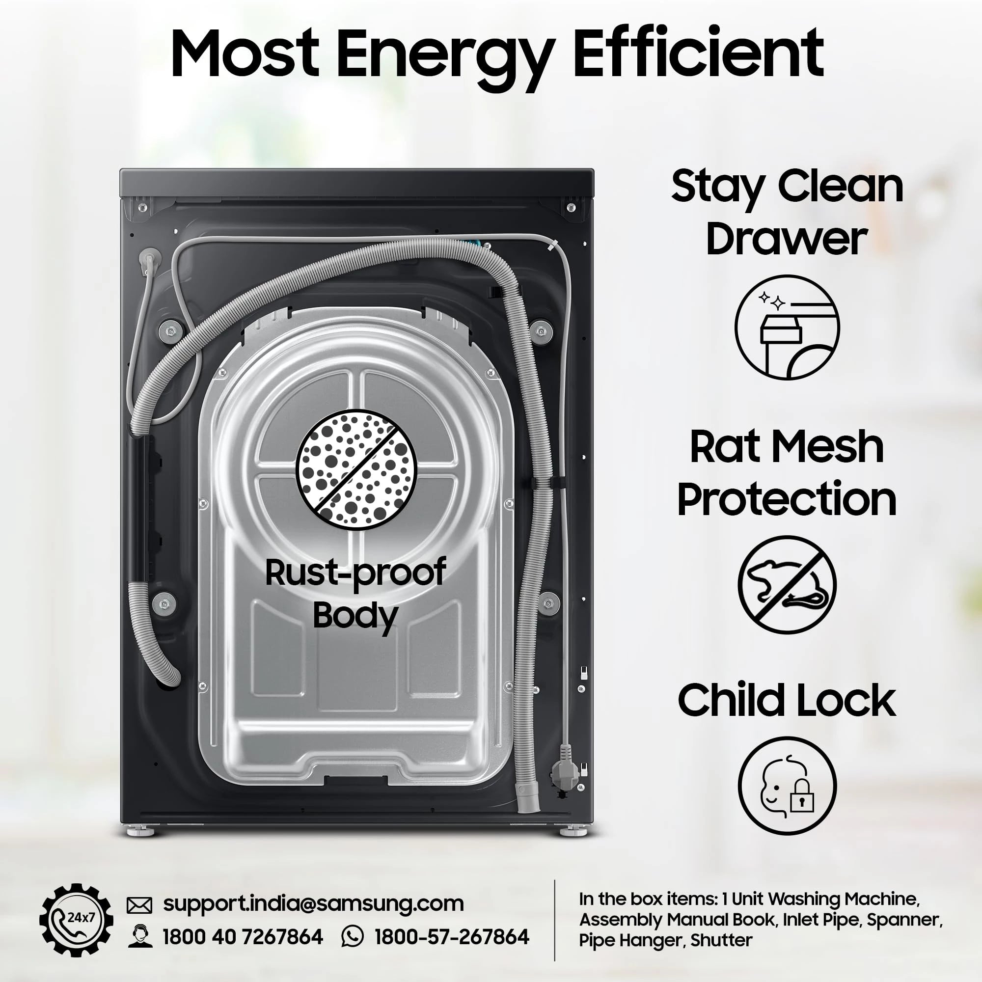 Samsung 12 kg, 5 Star, AI Control, Super Speed, Wi-Fi, Hygiene Steam with Inbuilt Heater, Digital Inverter, Fully-Automatic Front Load Washing Machine (WW12DB8B54GBTL, Black)