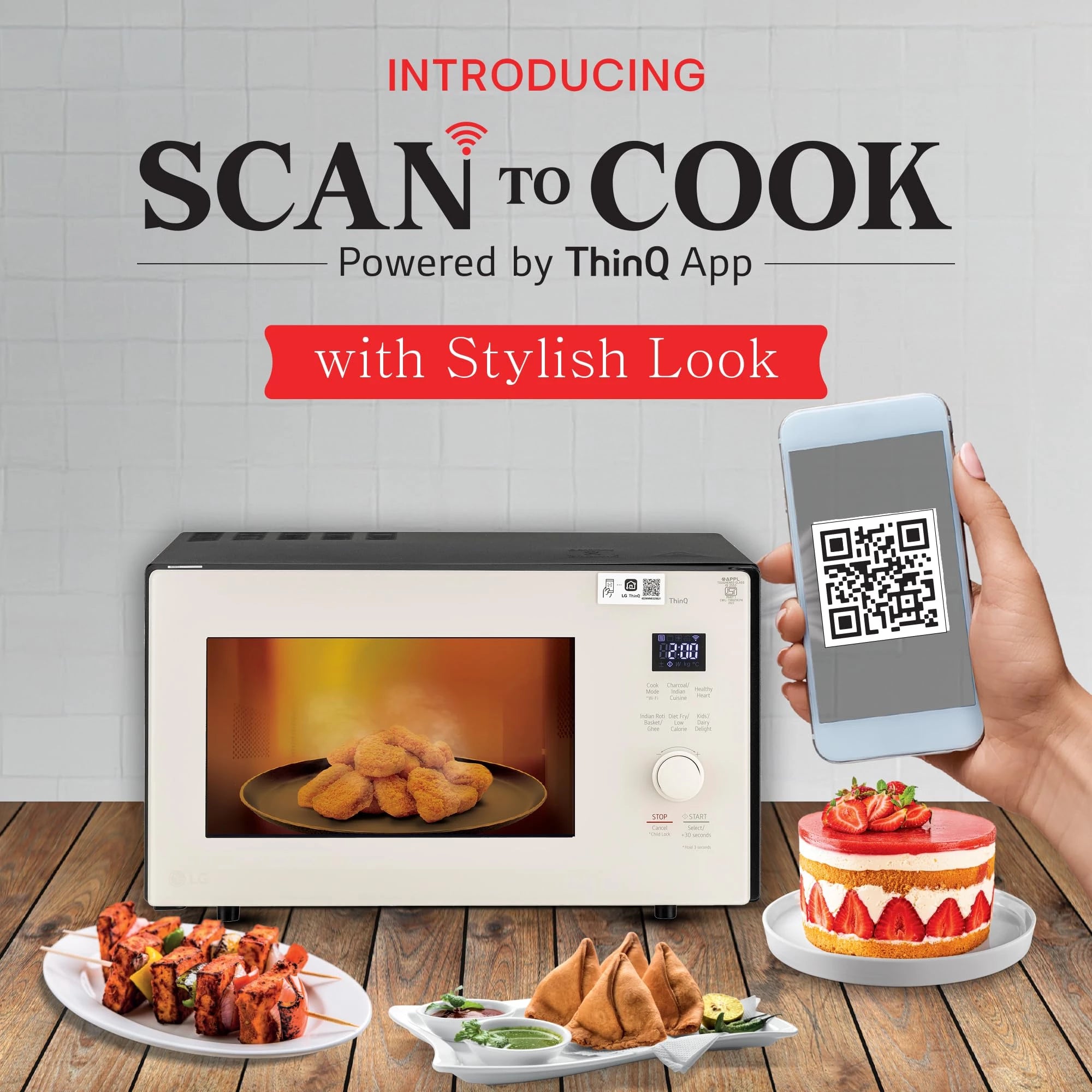 LG 28 L Scan-To-Cook Wi-Fi Enabled Charcoal Convection Microwave Oven (MJEN286UBW, Black, Beige Door, 301 Auto Cook Menu, Bar-be-queing at home, 30 Heart Healthy Recipes, Diet Fry & Multicook Tawa)