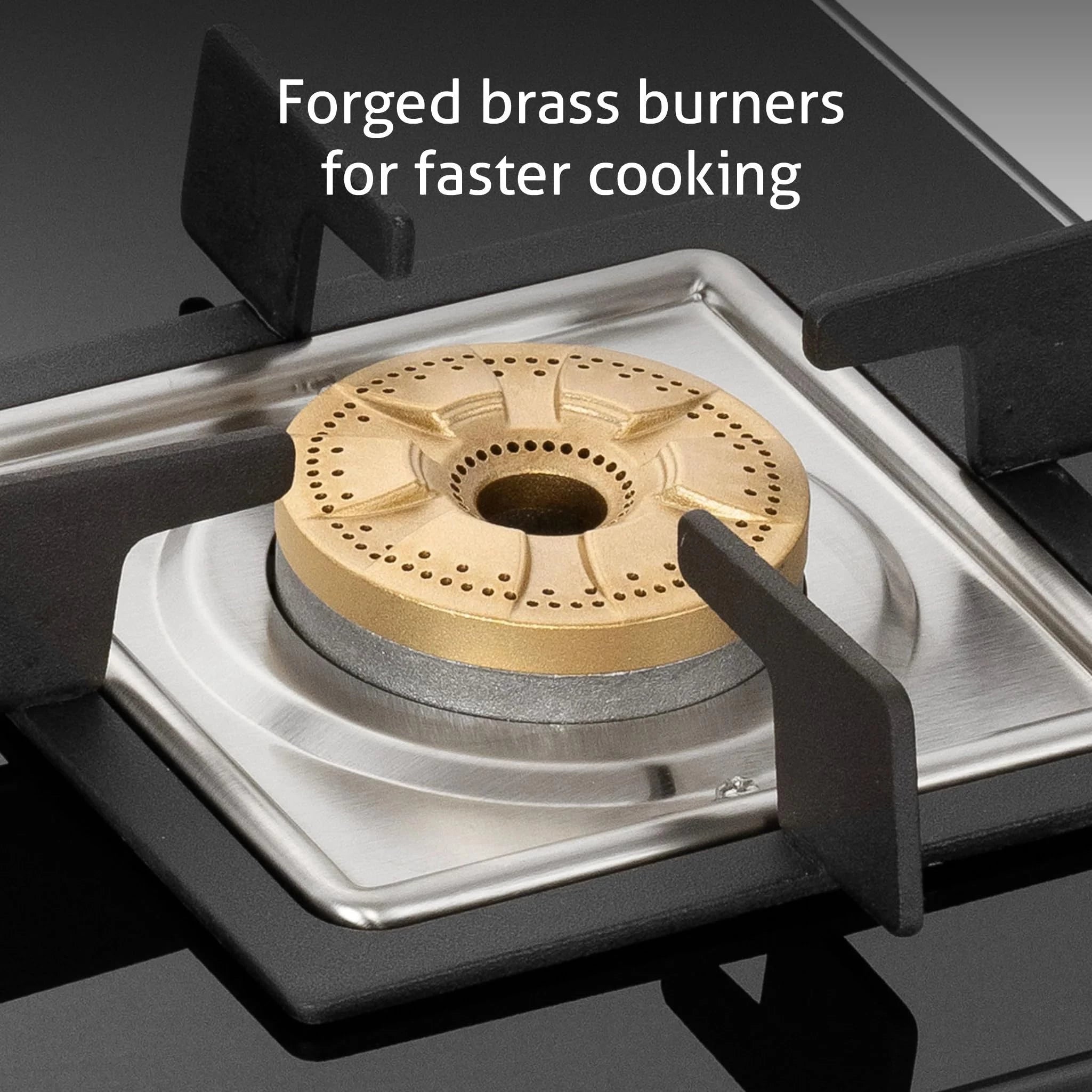 Glen 3 Burner Ultra Slim Glass Gas Stove with High Flame Forged Brass Burner - Manual Ignition (1038 SL SQ BL FB)