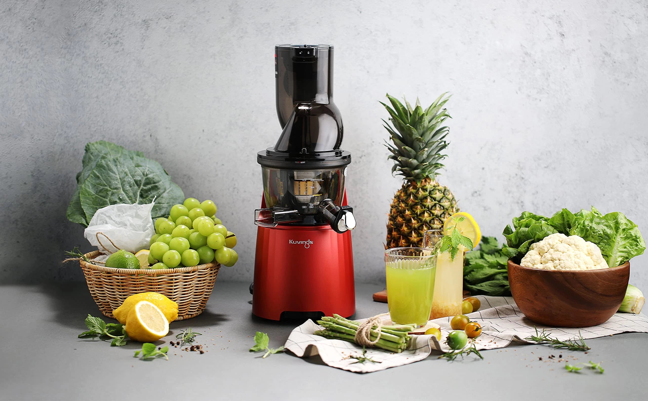 Kuvings Evo810 Red Professional Cold Press Whole Slow Juicer, World'S Only Juicer With Patented Rubber & Silicon-Free Technology, All-In-1 Fruit & Vegetable Juicer (Evo810 Red) - 240 Watts (NS-2155)