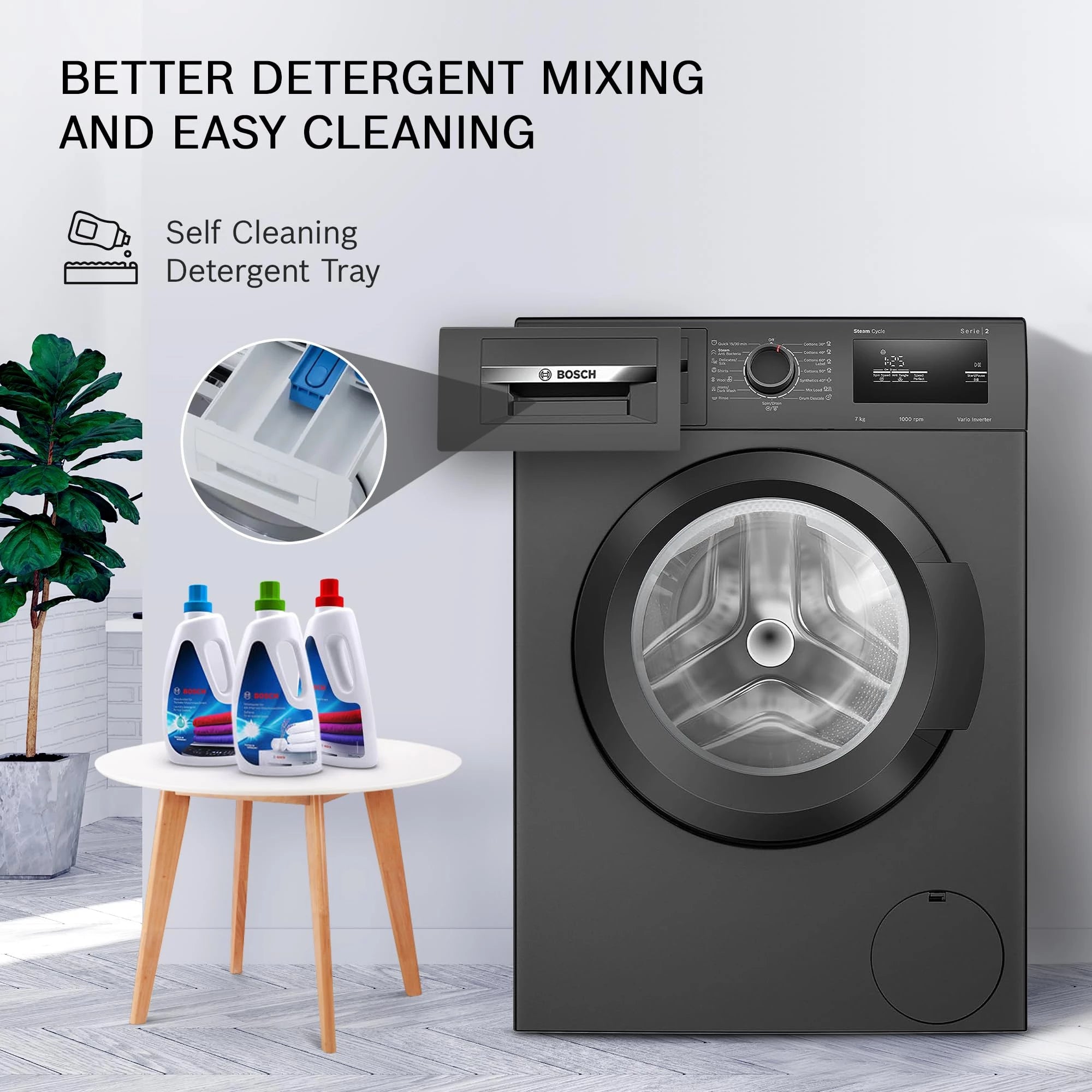 Bosch 7 kg 5 Star Fully-Automatic Front Loading Washing Machine (WAJ20069IN, Black grey, AI active water plus, In-Built Heater)