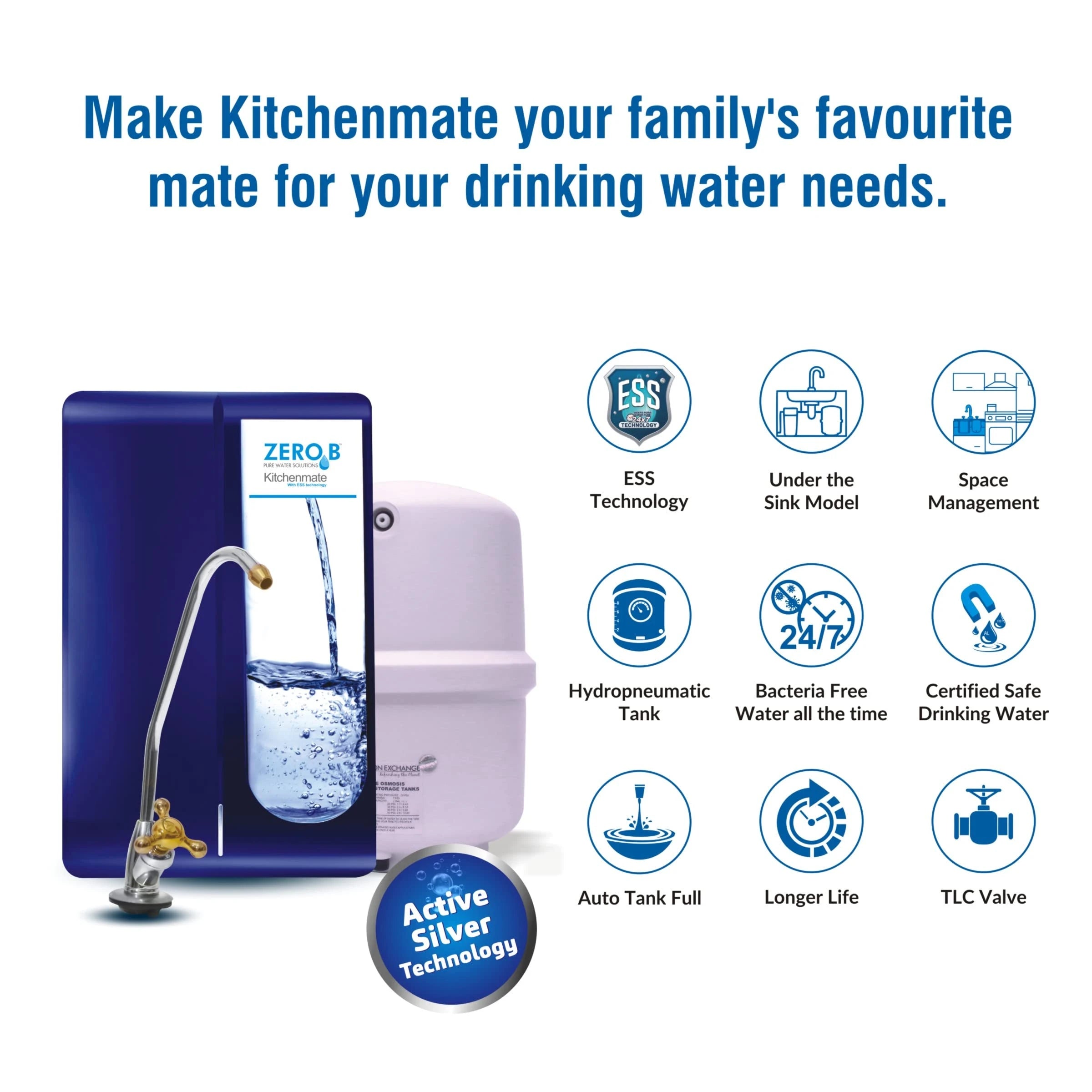 Zero B Kitchenmate RO+ TDS Remover Water Purifier, 7 Stage Purif.