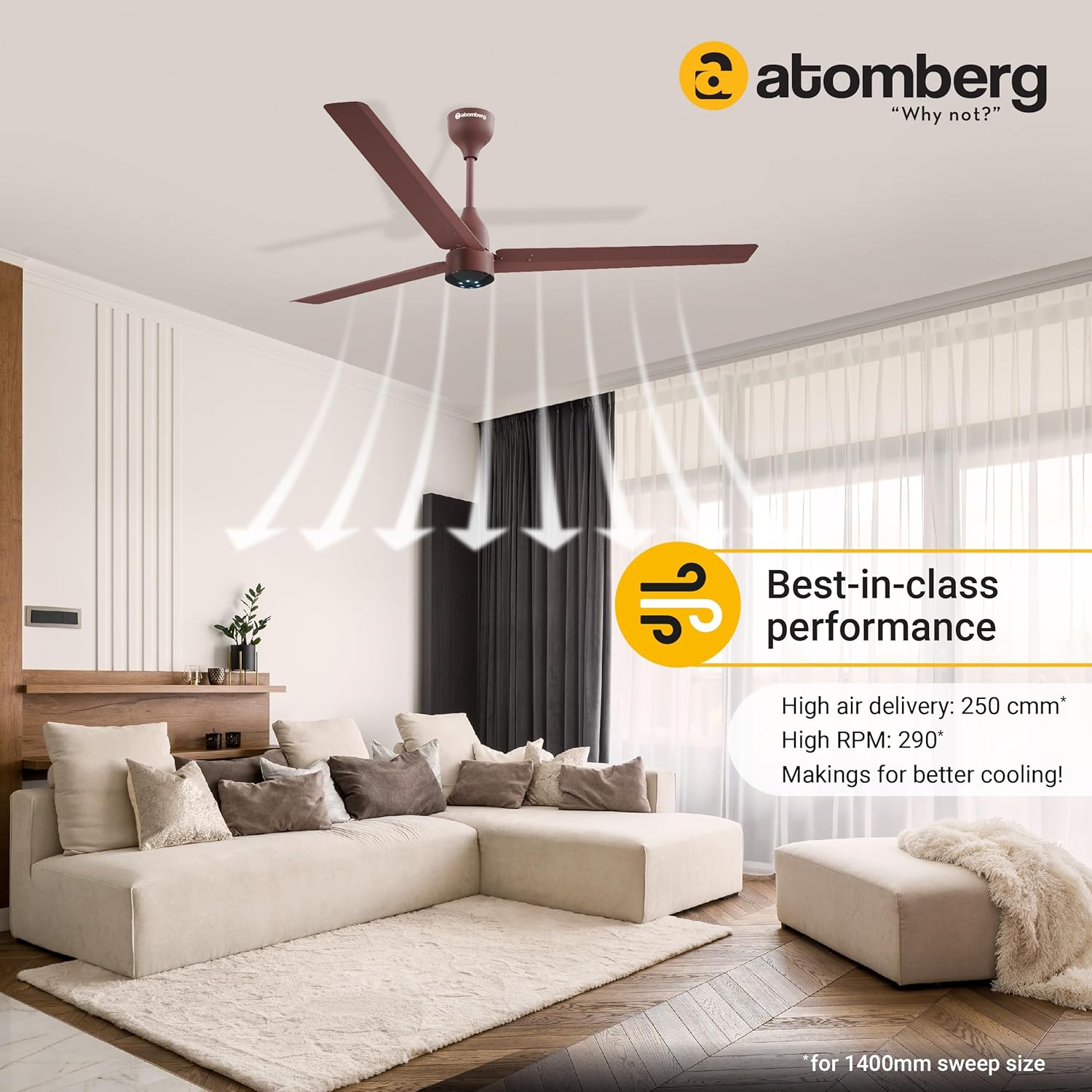atomberg Renesa 1400mm 32W BLDC மோட்டார் ரிமோட் கண்ட்ரோலுடன் கூடிய ஆற்றல் சேமிப்பு சீலிங் ஃபேன் (மேட் பிரவுன்) 