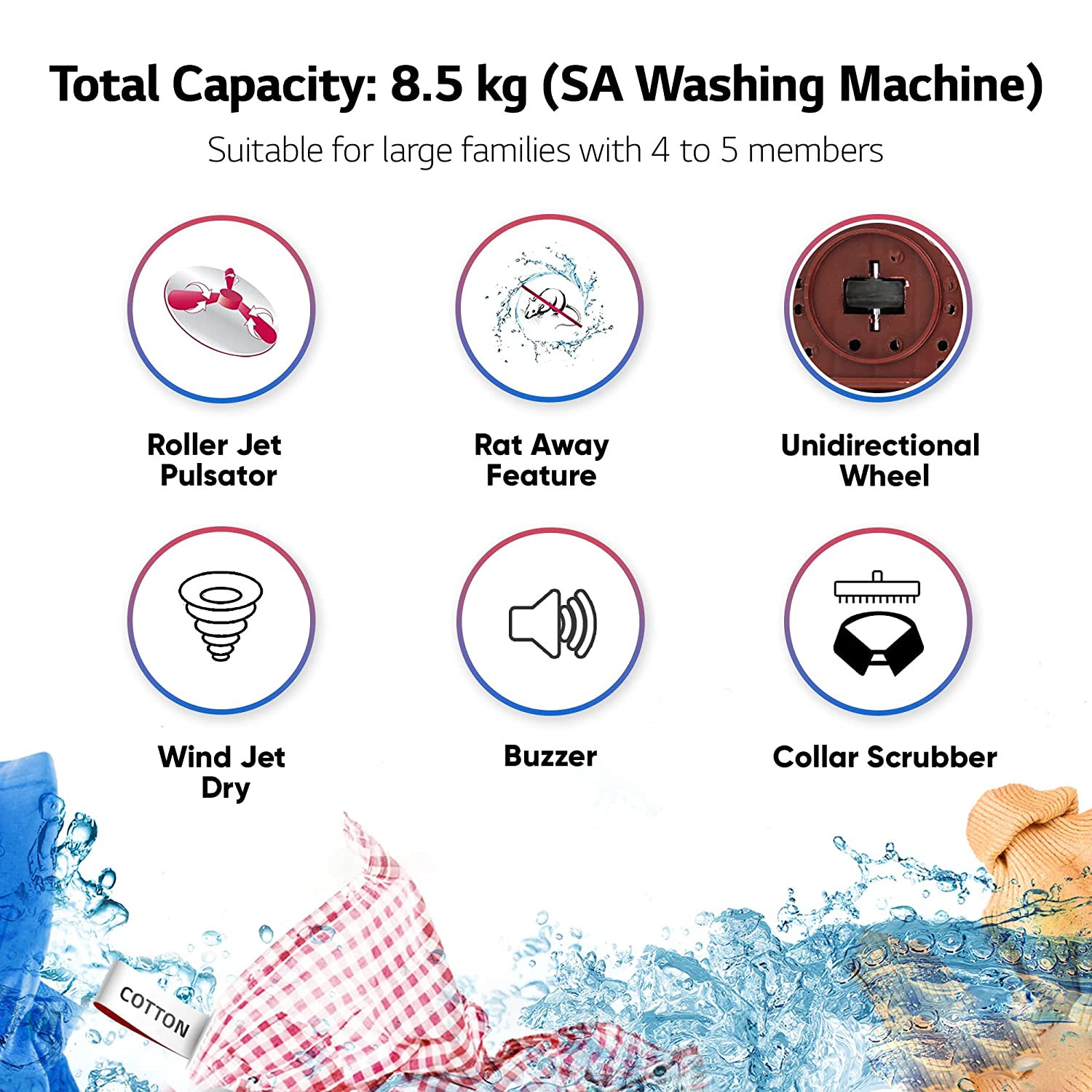 LG 8.5 kg 5 Star Washing Machine P8530SRAZ Burgundy